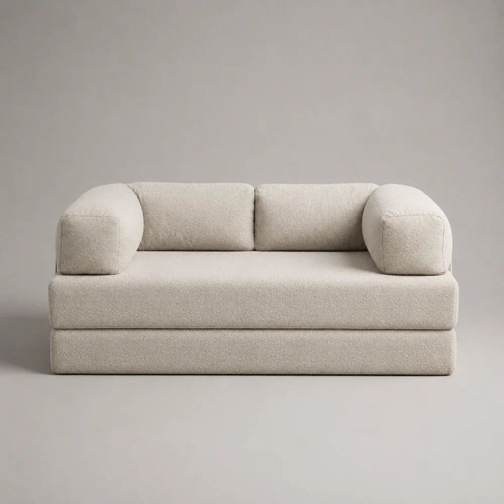 Canapé 220 x 95 x 75 cm beige en tissu polyester avec accoudoirs arrondis