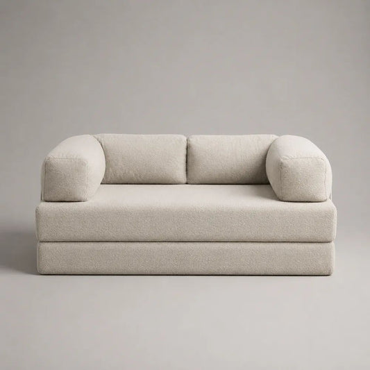 Canapé 220 x 95 x 75 cm beige en tissu polyester avec accoudoirs arrondis