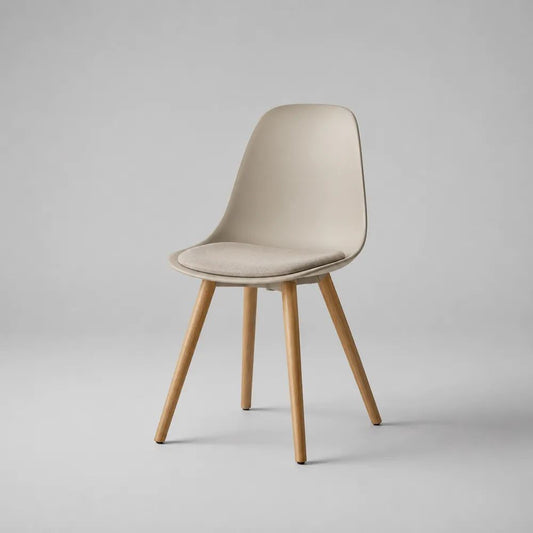 Chaise de salle à manger beige avec pieds en bois de hêtre hauteur 82 cm