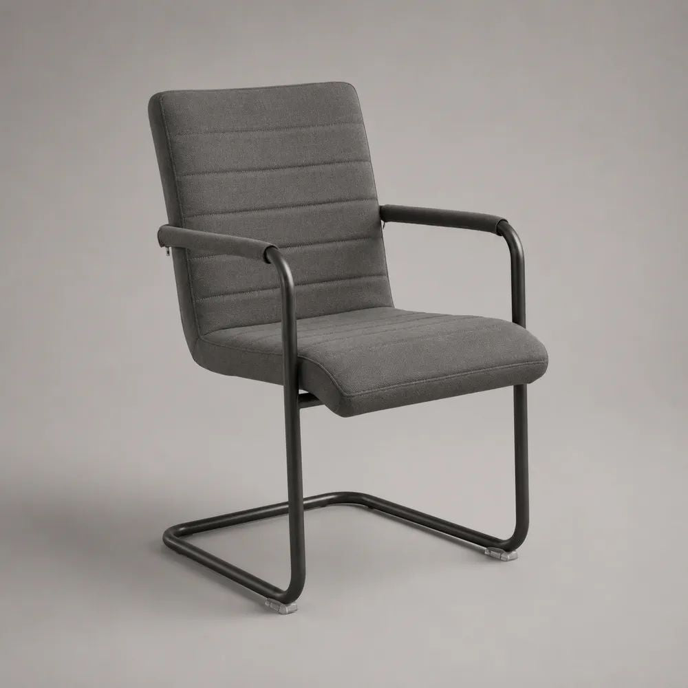 Chaise de salle à manger 55 x 60 x 85 cm tissu gris avec dossier rembourré et structure en acier noir