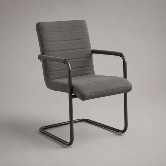 Chaise de salle à manger 55 x 60 x 85 cm tissu gris avec dossier rembourré et structure en acier noir