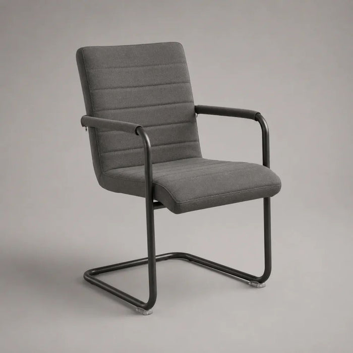 Chaise de salle à manger 55 x 60 x 85 cm tissu gris avec dossier rembourré et structure en acier noir