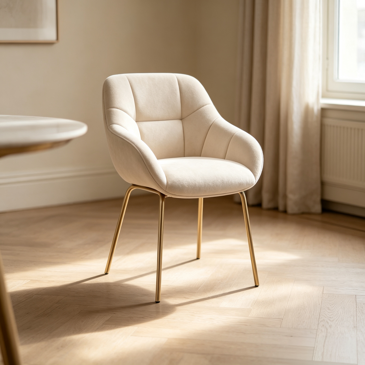 ✨ Élégance et confort, tout simplement !
Son tissu beige doux associé à ses élégants pieds en acier doré apporte une touche chic et raffinée à votre intérieur 🤍✨🪑
Avec son dossier enveloppant et ses accoudoirs rembourrés, profitez d’un confort optimal à chaque instant. 🏡