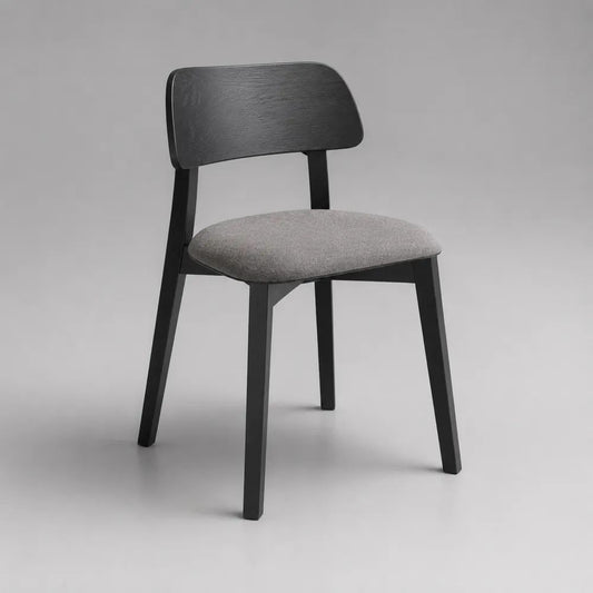Chaise de salle à manger noire avec assise rembourrée en tissu gris et dossier en bois 50 x 55 x 82 cm