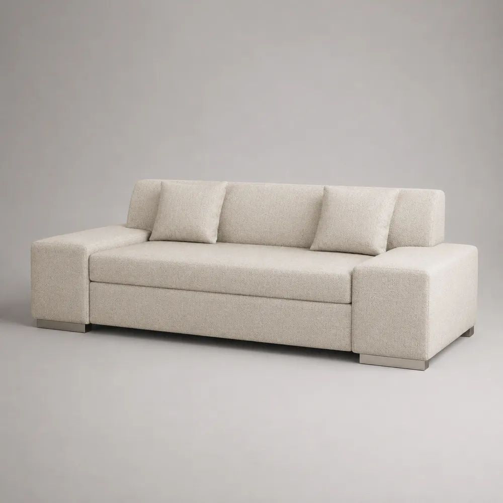 Canapé 4 places en tissu bouclé beige avec accoudoirs larges 300 x 100 x 80 cm