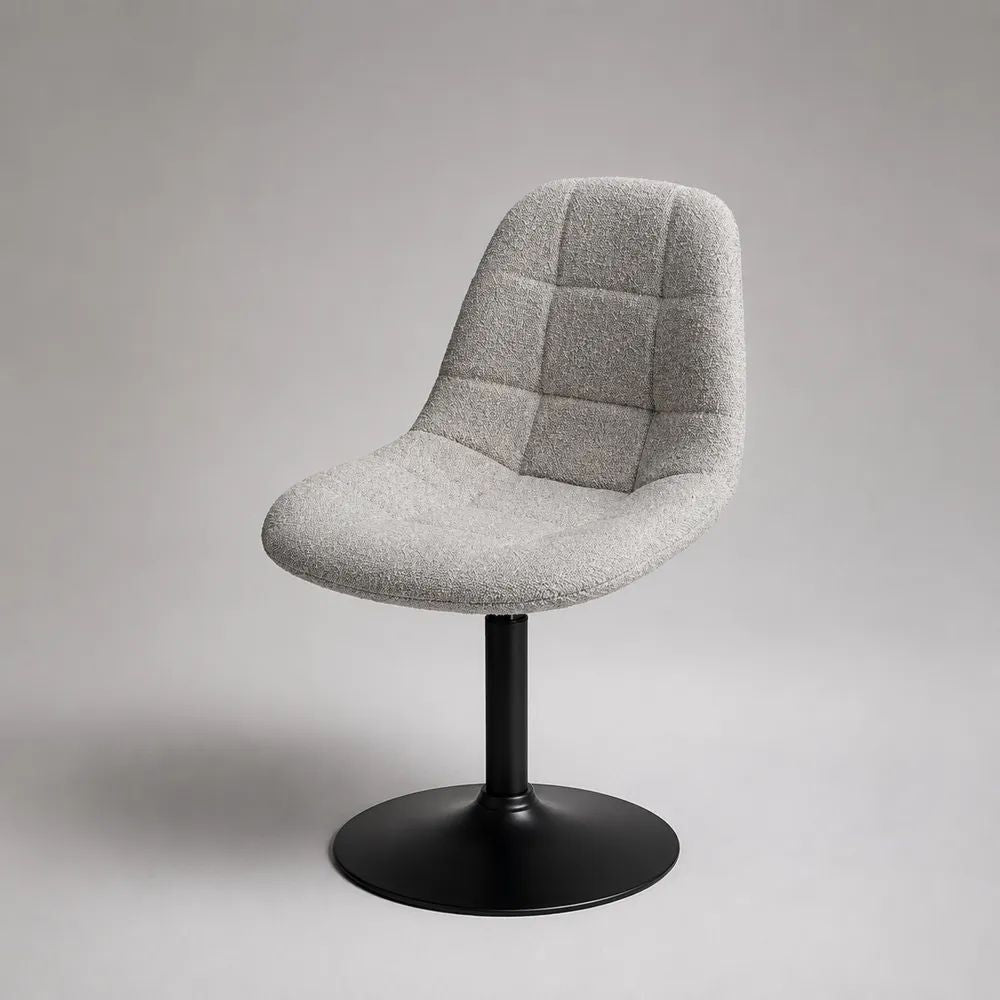 Chaise de salle à manger 60 x 55 x 85 cm tissu gris clair avec assise rembourrée et pied central pivotant noir