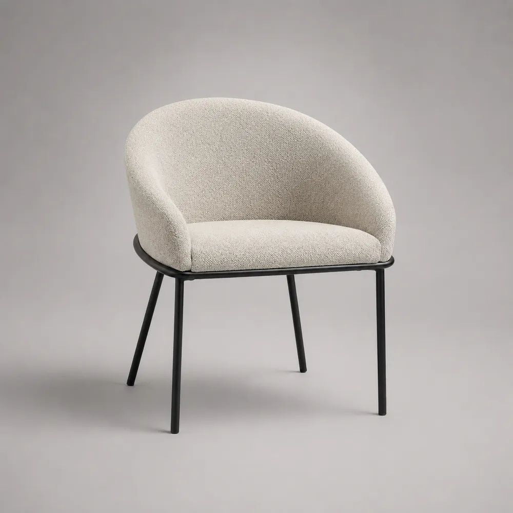 Chaise de salle à manger 60 x 60 x 80 cm tissu bouclé beige avec assise rembourrée et pieds en acier noir