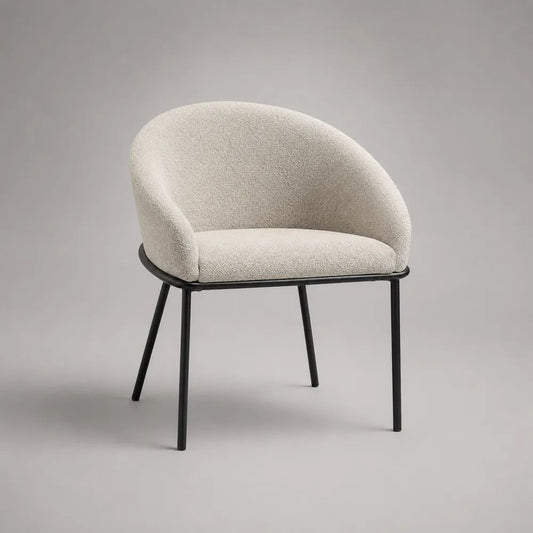 Chaise de salle à manger 60 x 60 x 80 cm tissu bouclé beige avec assise rembourrée et pieds en acier noir