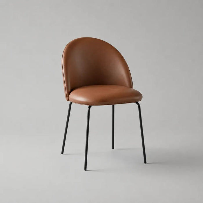 Chaise de salle à manger 55 x 60 x 85 cm marron avec assise rembourrée en simili cuir et pieds en acier noir