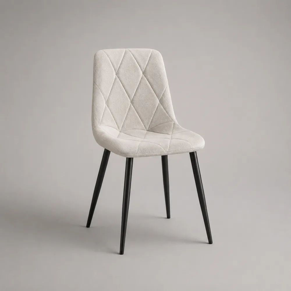 Chaise de salle à manger 50 x 55 x 85 cm tissu blanc cassé avec assise rembourrée et pieds en acier noir