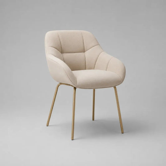 Chaise de salle à manger 60 x 60 x 82 cm beige en tissu avec accoudoirs et pieds en acier doré