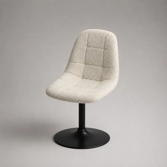 Chaise de salle à manger 60 x 55 x 85 cm blanc cassé en tissu avec assise rembourrée bouclette et pied central pivotant noir