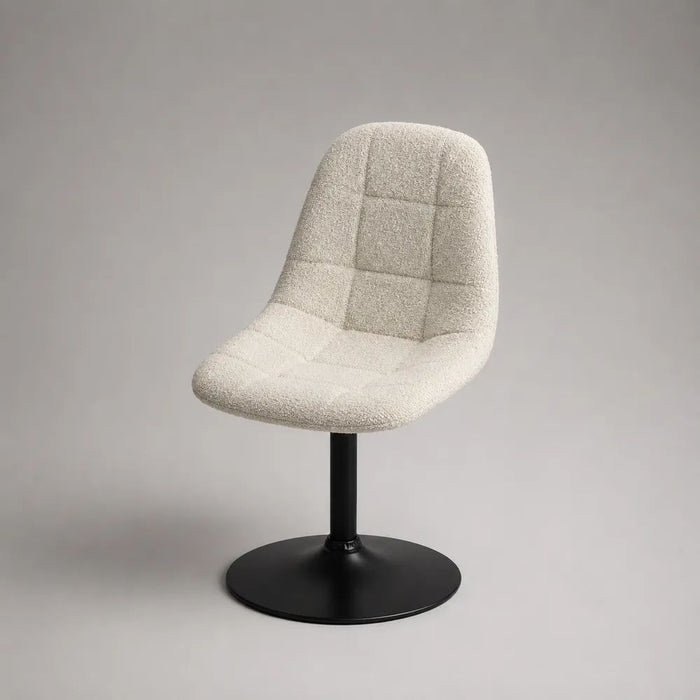 Chaise de salle à manger 60 x 55 x 85 cm blanc cassé en tissu avec assise rembourrée bouclette et pied central pivotant noir