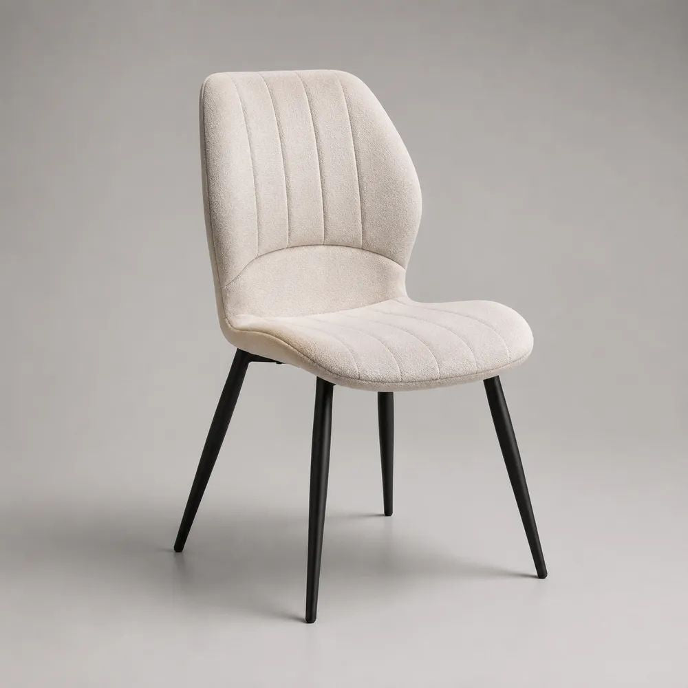 Chaise de salle à manger 54 x 60 x 84 cm tissu bouclé beige avec assise rembourrée et pieds en acier noir